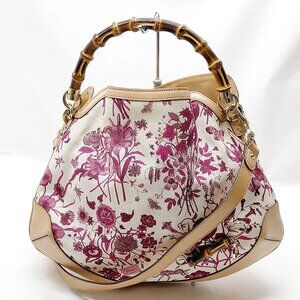 Authentic Gucci Hand Bag Bamboo Brown Canvas mn531-020526